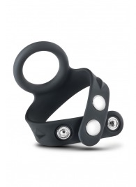 Черное эрекционное кольцо с подхватом мошонки на кнопках VS6 - Blush Novelties - в Махачкале купить с доставкой