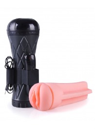 Телесный мастурбатор-вагина в черной колбе с вибрацией - Boys of Toys - в Махачкале купить с доставкой