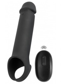 Черная вибронасадка для пениса с хомутом для мошонки и пультом ДУ Remote Controlled Penis Extension - Orion - в Махачкале купить с доставкой