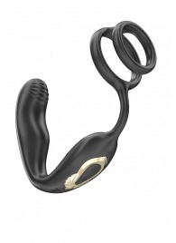 Черная анальная пробка с вращением и эрекционными кольцами - Ibiza - в Махачкале купить с доставкой