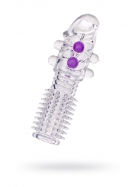 Гелевая прозрачная насадка с шариками и шипами - 14 см. - Toyfa Basic - в Махачкале купить с доставкой