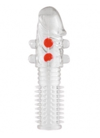 Гелевая прозрачная насадка с шариками и шипами - 14 см. - Toyfa Basic - в Махачкале купить с доставкой