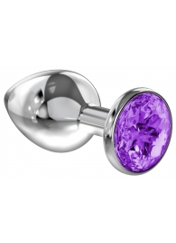 Малая серебристая анальная пробка Diamond Purple Sparkle Small с фиолетовым кристаллом - 7 см. - Lola Games - купить с доставкой в Махачкале
