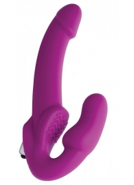 Ярко-розовый безремневой вибрострапон Evoke Vibrating Strapless Silicone Strap-on Dildo - XR Brands - купить с доставкой в Махачкале