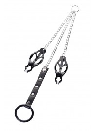 Черно-серебристые зажимы для сосков с кольцом для пениса TOYFA Metal - ToyFa - купить с доставкой в Махачкале