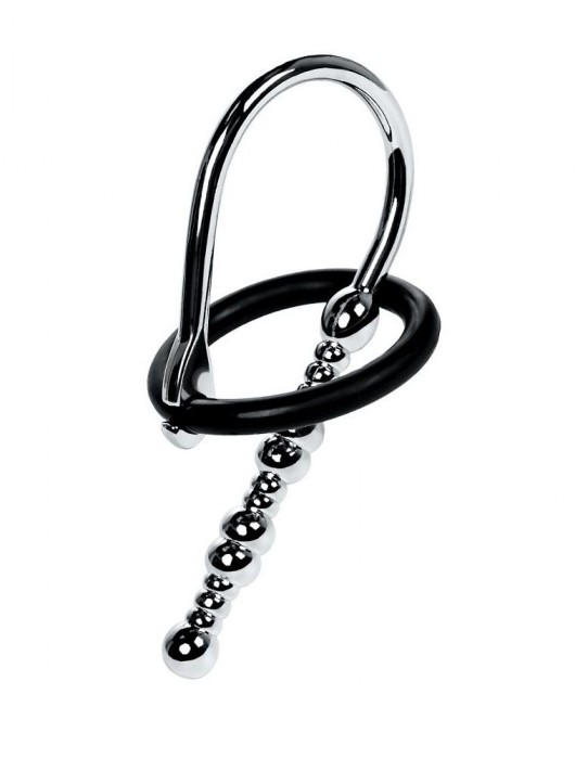 Серебристый уретральный плаг-бусины TOYFA Metal с мягким фиксириющим кольцом - ToyFa - купить с доставкой в Махачкале