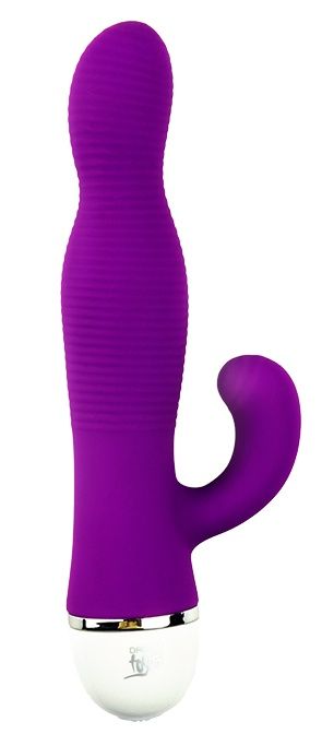 Фиолетовый вибромассажер со стимулятором клитора RIBBED DUO VIBE - 16 см. - Dream Toys