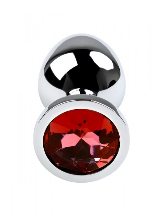 Серебристая коническая анальная пробка с красным кристаллом - 8 см. - ToyFa - купить с доставкой в Махачкале