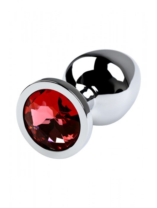 Серебристая коническая анальная пробка с красным кристаллом - 8 см. - ToyFa - купить с доставкой в Махачкале