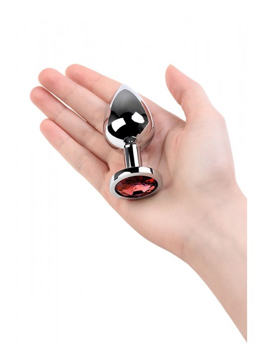 Серебристая коническая анальная пробка с красным кристаллом - 8 см. - ToyFa - купить с доставкой в Махачкале