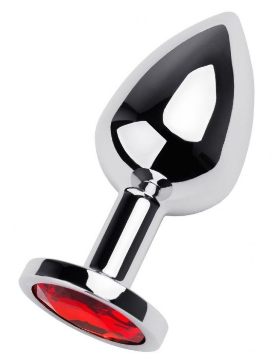 Серебристая коническая анальная пробка с красным кристаллом - 8 см. - ToyFa - купить с доставкой в Махачкале