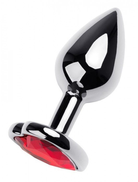 Серебристая коническая анальная пробка с красным кристаллом-сердечком - 7 см. - ToyFa - купить с доставкой в Махачкале