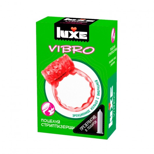 Розовое эрекционное виброкольцо Luxe VIBRO  Поцелуй стриптизёрши  + презерватив - Luxe - в Махачкале купить с доставкой