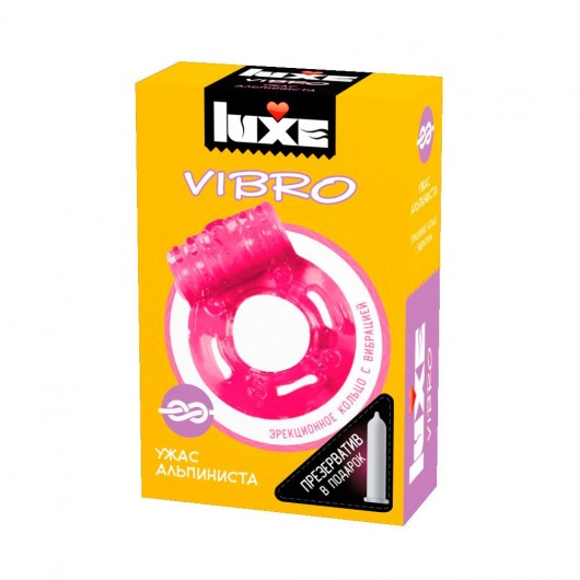 Розовое эрекционное виброкольцо Luxe VIBRO  Ужас Альпиниста  + презерватив - Luxe - в Махачкале купить с доставкой