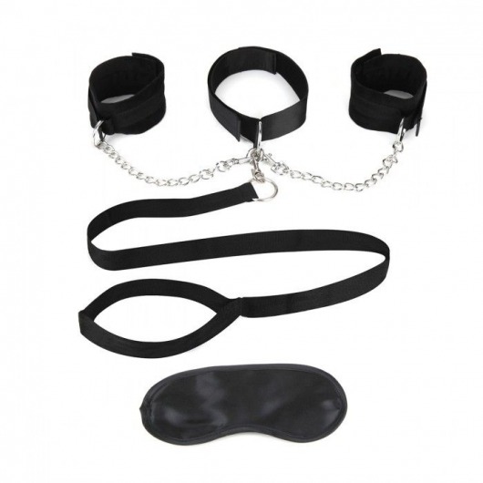 Чёрный ошейник с наручниками и поводком Collar Cuffs   Leash Set - Lux Fetish - купить с доставкой в Махачкале