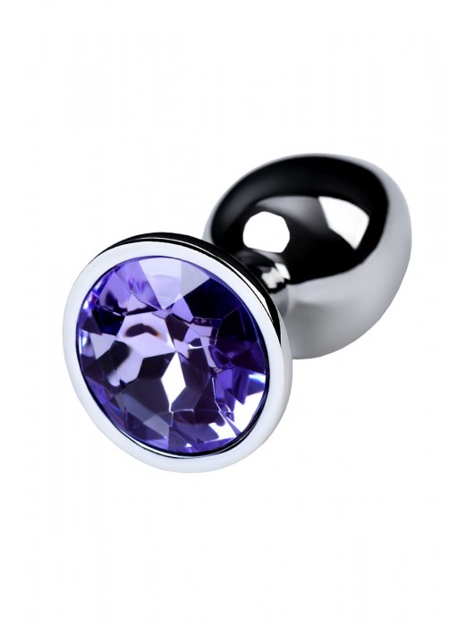 Серебристая конусовидная анальная пробка с фиолетовым кристаллом - 7 см. - ToyFa - купить с доставкой в Махачкале