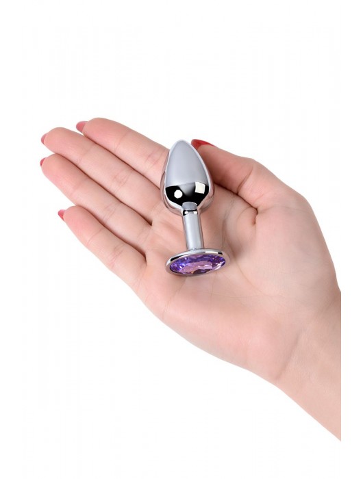 Серебристая конусовидная анальная пробка с фиолетовым кристаллом - 7 см. - ToyFa - купить с доставкой в Махачкале
