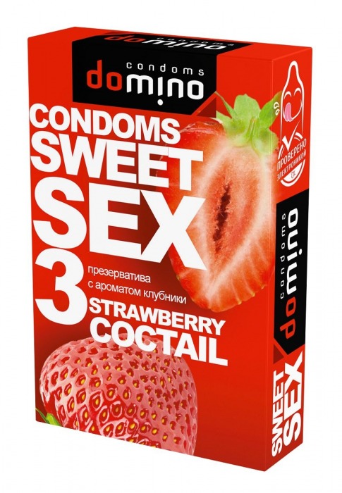 Презервативы для орального секса DOMINO Sweet Sex с ароматом клубничного коктейля  - 3 шт. - Domino - купить с доставкой в Махачкале