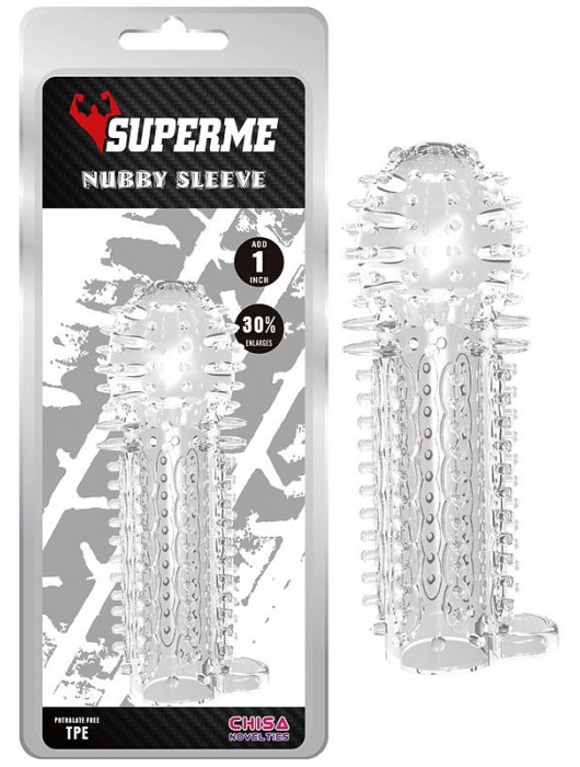 Закрытая прозрачная насадка на пенис с шипиками Nubby Sleeve - 14,5 см. - Chisa - в Махачкале купить с доставкой