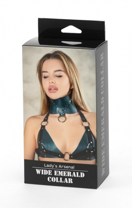 Изумрудный широкий ошейник Ladys Arsenal с заклепками - БДСМ Арсенал - купить с доставкой в Махачкале