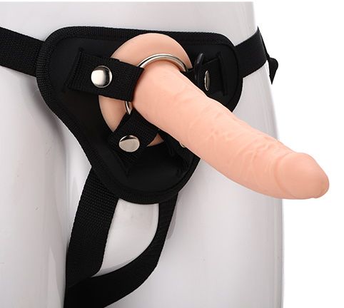 Телесный страпон на черных трусиках STRAP ON REAL DILDO - 20 см. - Dream Toys - купить с доставкой в Махачкале