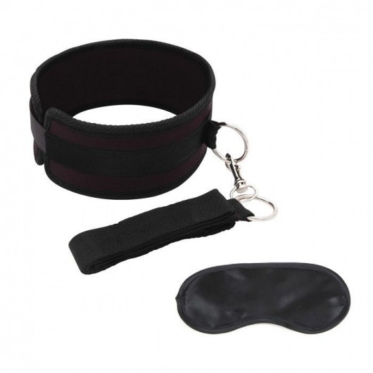 Черный ошейник с длинным поводком Collar and Leash Set - Lux Fetish - купить с доставкой в Махачкале