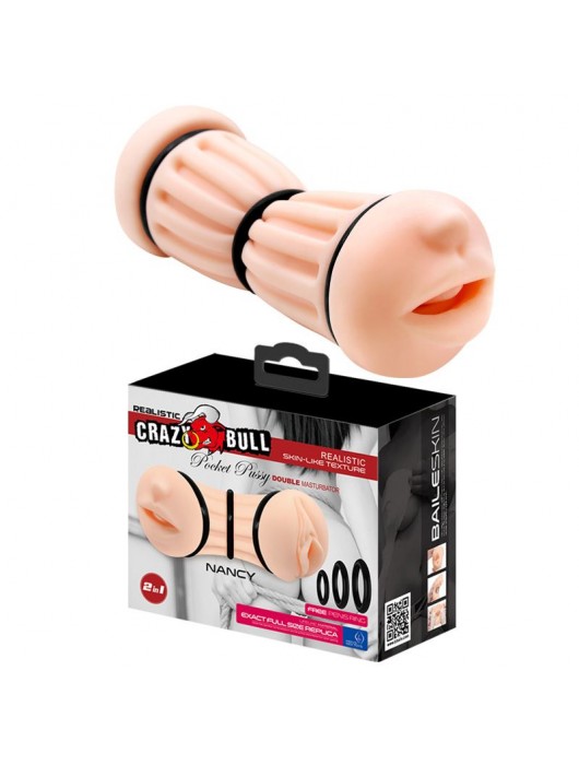Телесный двусторонний мастурбатор Nancy - ротик и вагина - Baile - в Махачкале купить с доставкой