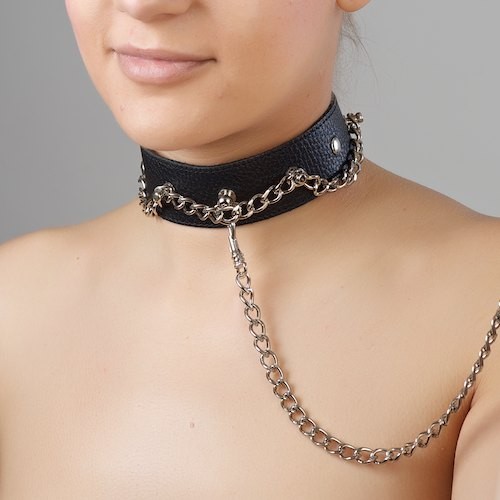 Чёрный ошейник из натуральной кожи - Sitabella - купить с доставкой в Махачкале
