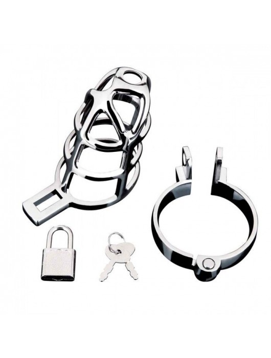 Серебристая металлическая клетка для члена с замком Enslave Cock Cage - BlueLine - купить с доставкой в Махачкале