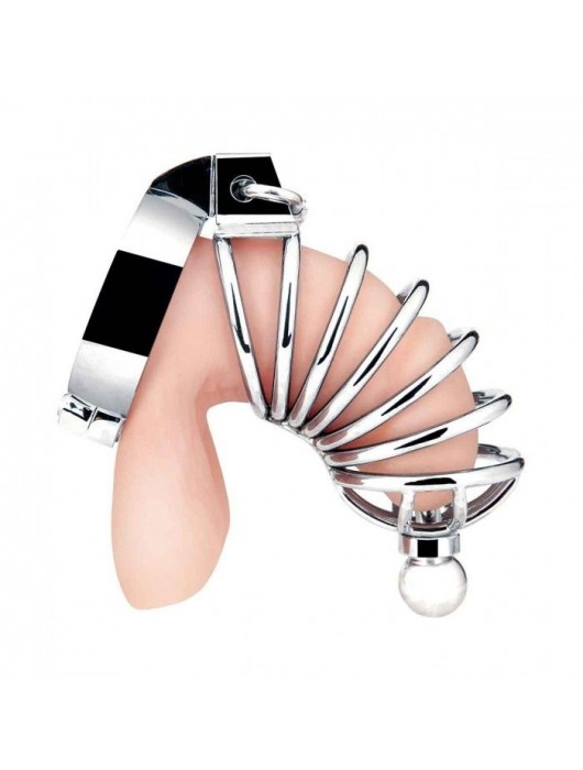 Серебристая клетка для члена Urethral Play Cage - BlueLine - купить с доставкой в Махачкале