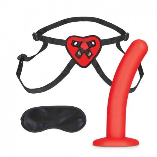 Красный поясной фаллоимитатор Red Heart Strap on Harness   5in Dildo Set - 12,25 см. - Lux Fetish - купить с доставкой в Махачкале