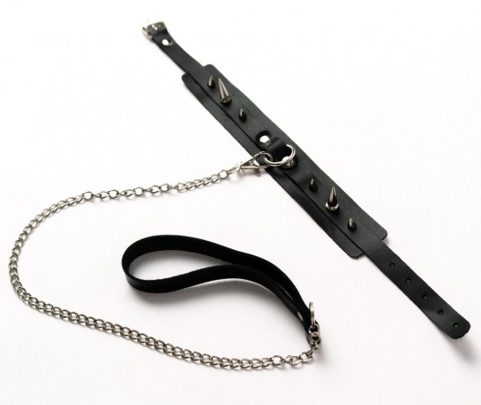 Черный ошейник с шипами и поводком - Crazy Handmade - купить с доставкой в Махачкале