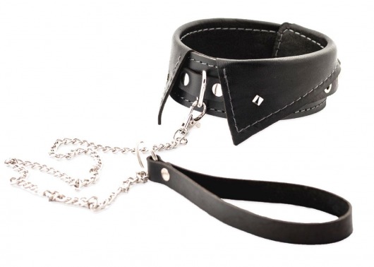 Черный ошейник-воротничок с металлическим поводком - Crazy Handmade - купить с доставкой в Махачкале