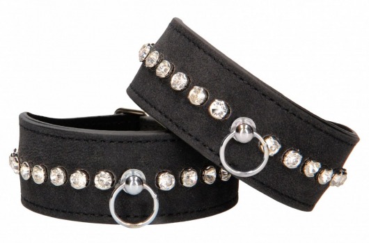 Черные наручники Diamond Studded Wrist Cuffs - Shots Media BV - купить с доставкой в Махачкале