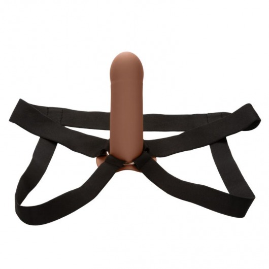 Коричневый фаллопротез из силикона Extension with Harness - 15,75 см. - California Exotic Novelties - купить с доставкой в Махачкале