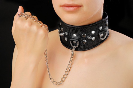 Чёрный ошейник из кожи - Sitabella - купить с доставкой в Махачкале