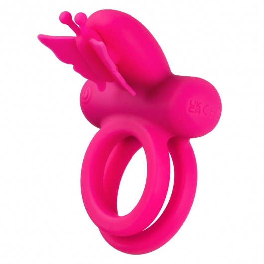 Розовое эрекционное виброкольцо Silicone Rechargeable Dual Butterfly Ring - California Exotic Novelties - в Махачкале купить с доставкой