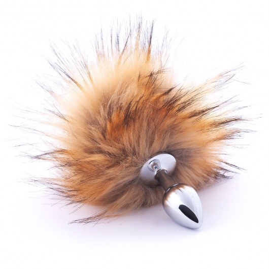 Серебристая анальная пробка с коричневым хвостиком - Crazy Handmade