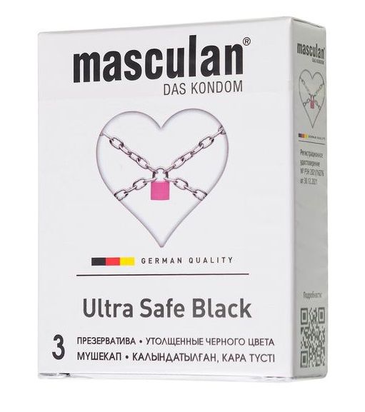 Ультрапрочные презервативы Masculan Ultra Safe Black - 3 шт. - Masculan - купить с доставкой в Махачкале