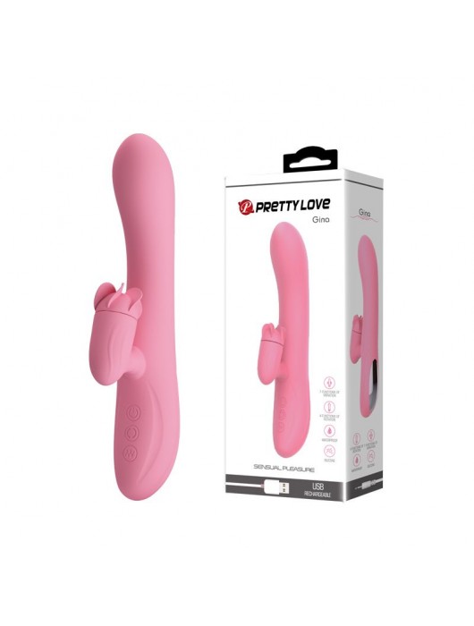 Розовый вибратор-кролик Gina с клиторальной щеточкой - 20,5 см. - Baile