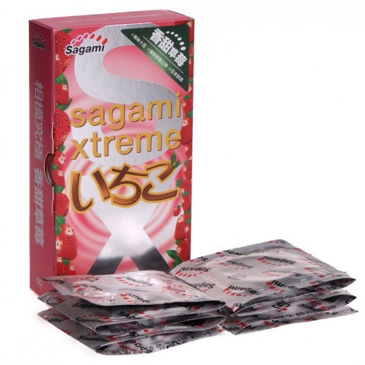 Презервативы Sagami Xtreme Strawberry c ароматом клубники - 10 шт. - Sagami - купить с доставкой в Махачкале