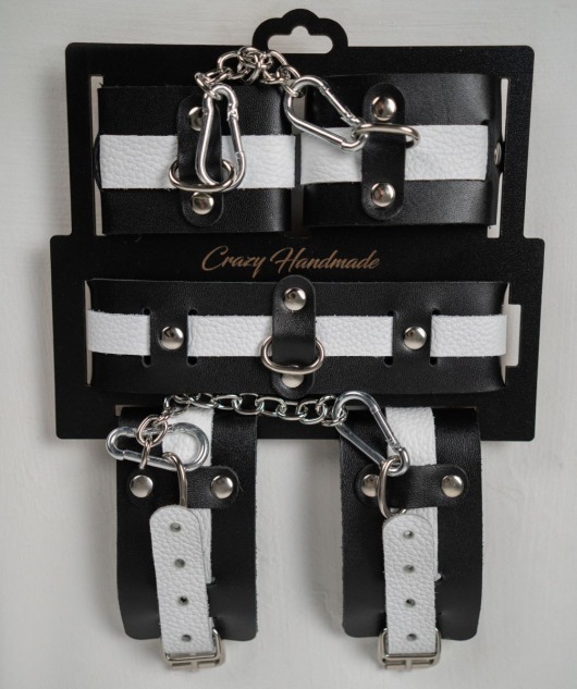 Набор фиксаторов из черной и белой натуральной кожи - Crazy Handmade - купить с доставкой в Махачкале
