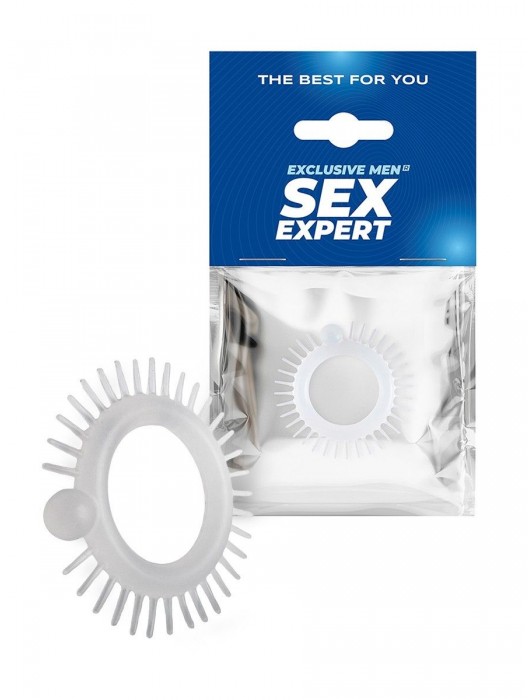 Эластичное эрекционное кольцо с шипиками и шариком - Sex Expert - в Махачкале купить с доставкой