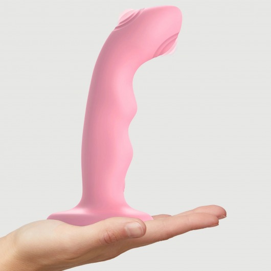 Розовая насадка-стимулятор Strap-On-Me Tapping Dildo Wave - Strap-on-me - купить с доставкой в Махачкале