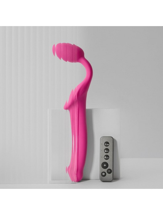 Ярко-розовый безремневой страпон Strap-on-me Vibrating Bendable Strap-On size XL - Strap-on-me - купить с доставкой в Махачкале