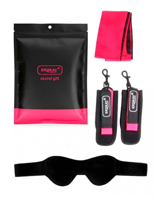 Черно-розовый эротический набор: маска, наручники и повязка - Erokay - купить с доставкой в Махачкале