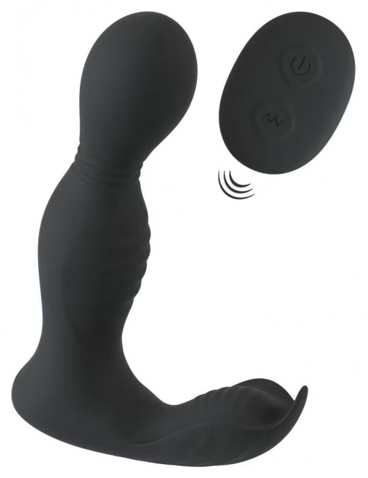 Черная анальная пробка с вибрацией, вращением и пультом ДУ RC Butt Plug with 2 Functions - Orion - в Махачкале купить с доставкой