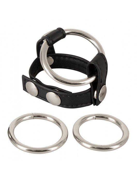 Подхват для мошонки с 3 съемными эрекционными кольцами Leder-Riemen - Orion - в Махачкале купить с доставкой