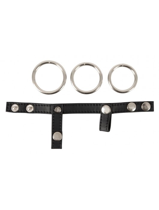 Подхват для мошонки с 3 съемными эрекционными кольцами Leder-Riemen - Orion - в Махачкале купить с доставкой