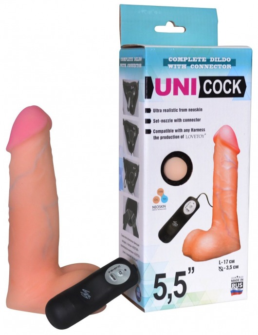 Фаллическая насадка Харнесс UNICOCK 5,5  с вибрацией - 17 см. - LOVETOY (А-Полимер) - купить с доставкой в Махачкале